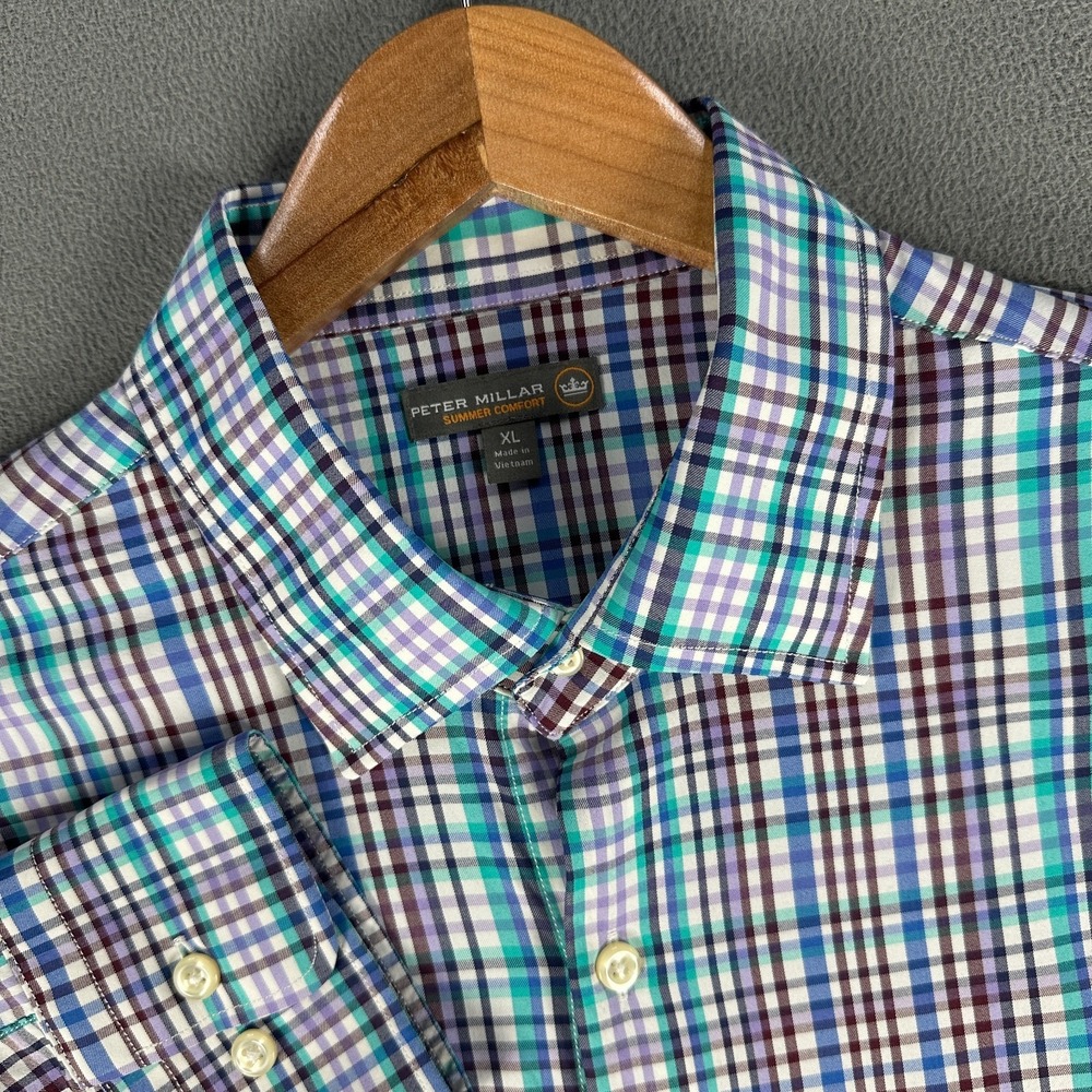 Peter Millar Shirt XL White Blue Check Summer Comfort Lucky Performance Sport